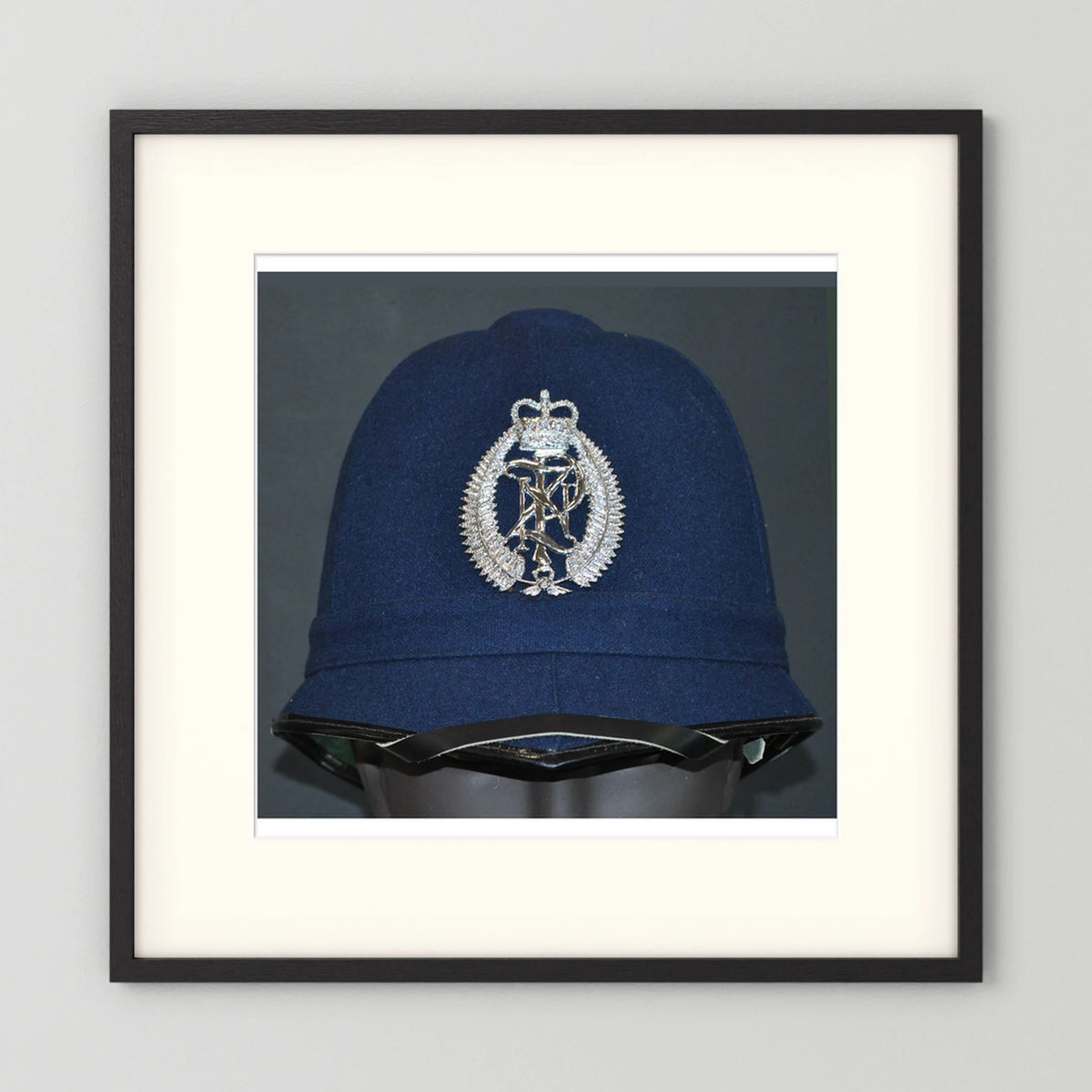 New Zealand Police Helmet, 1984, Winter Blue — photograph presentation mockup