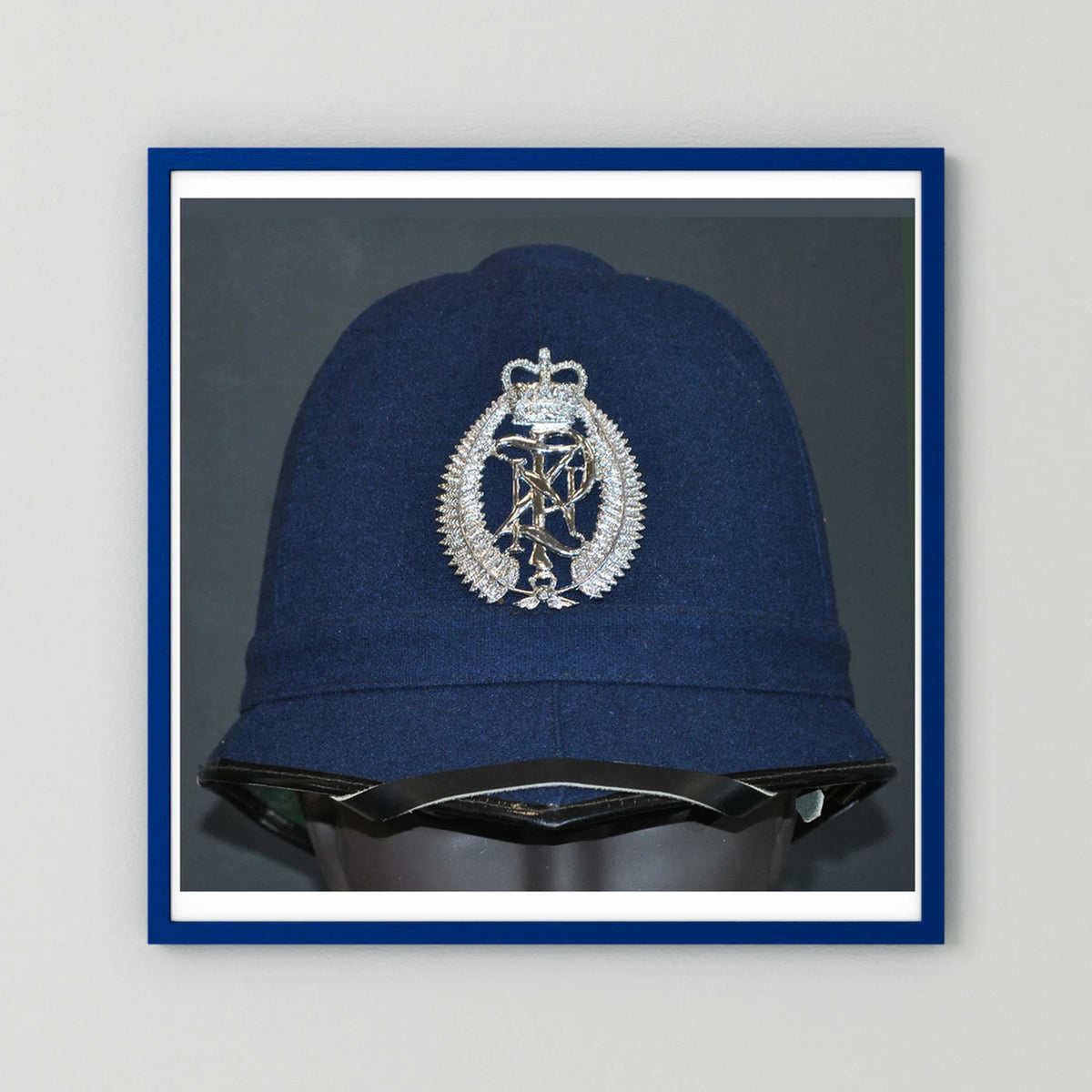 New Zealand Police Helmet, 1984, Winter Blue — photograph presentation mockup