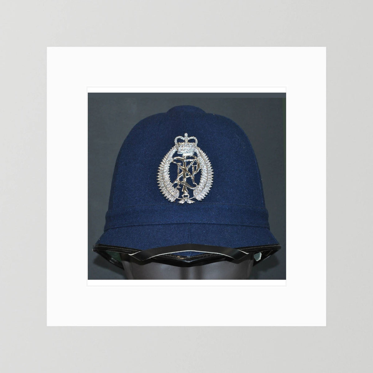 New Zealand Police Helmet, 1984, Winter Blue — photograph presentation mockup