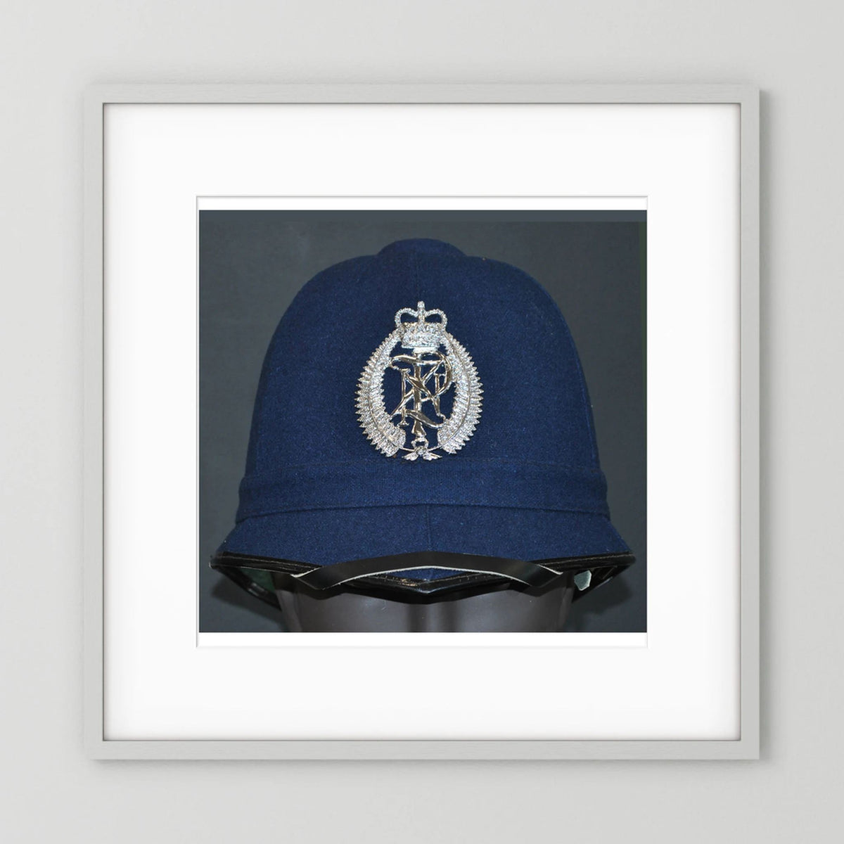 New Zealand Police Helmet, 1984, Winter Blue — photograph presentation mockup