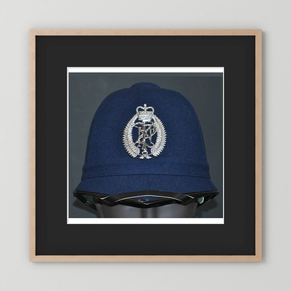 New Zealand Police Helmet, 1984, Winter Blue — photograph presentation mockup