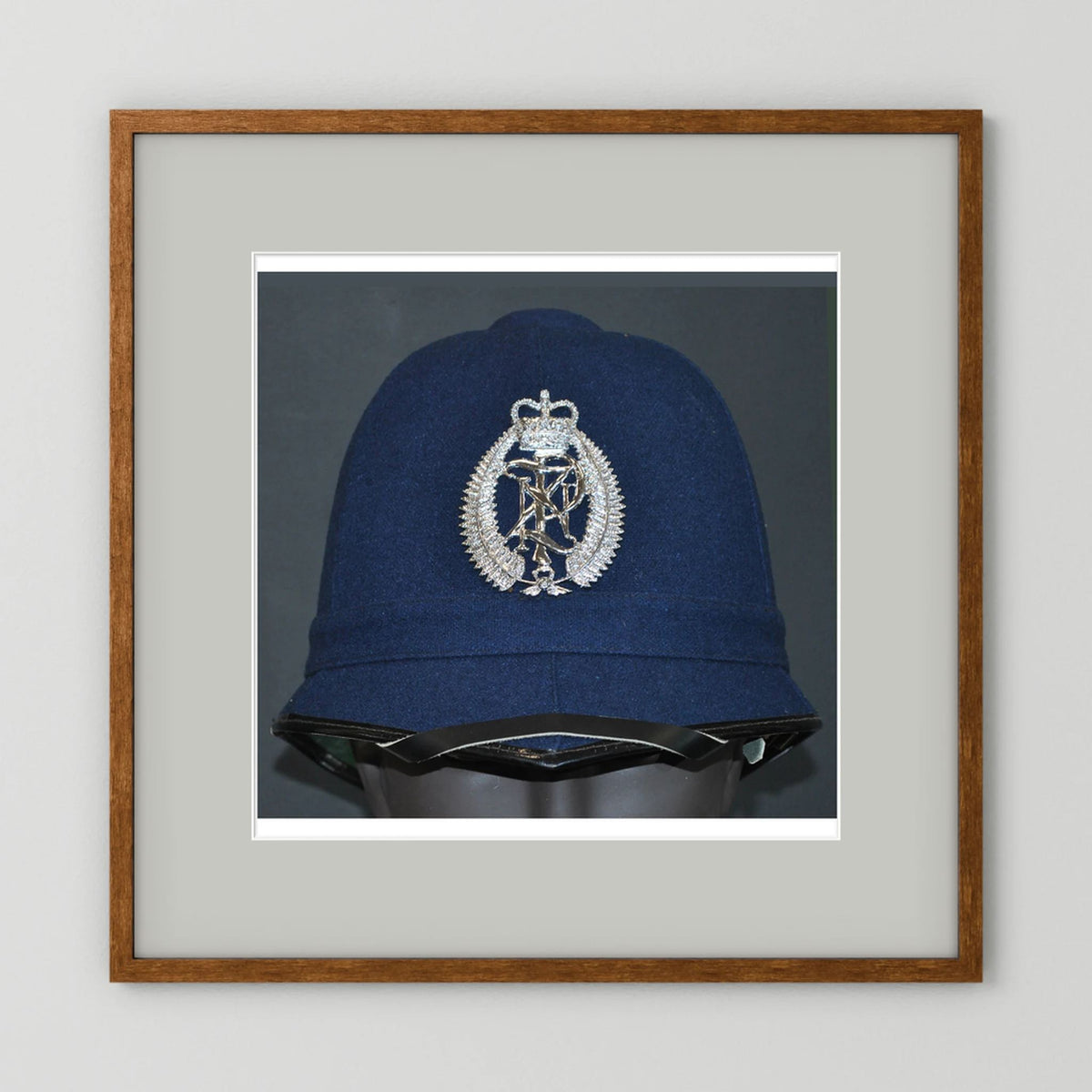 New Zealand Police Helmet, 1984, Winter Blue — photograph presentation mockup