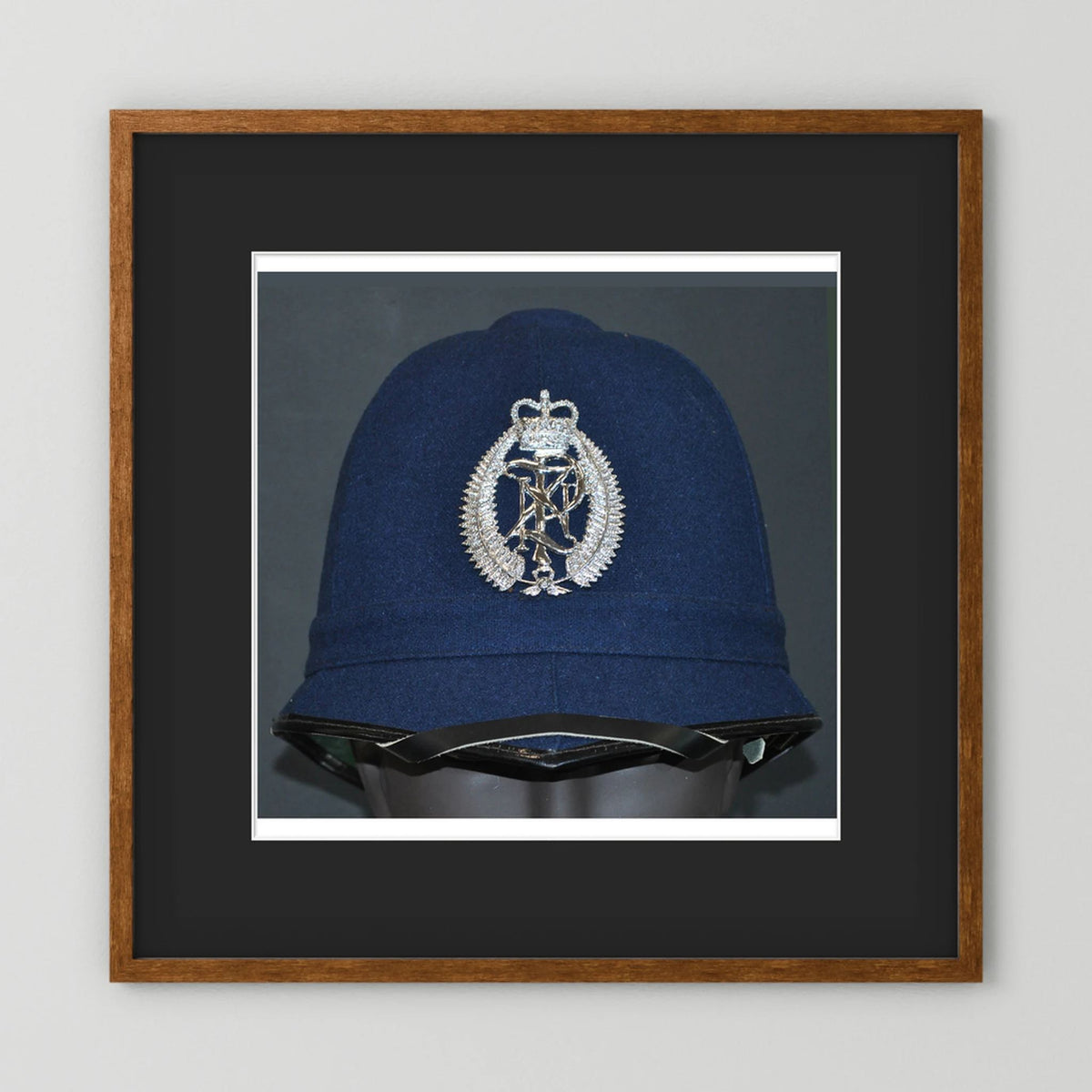 New Zealand Police Helmet, 1984, Winter Blue — photograph presentation mockup
