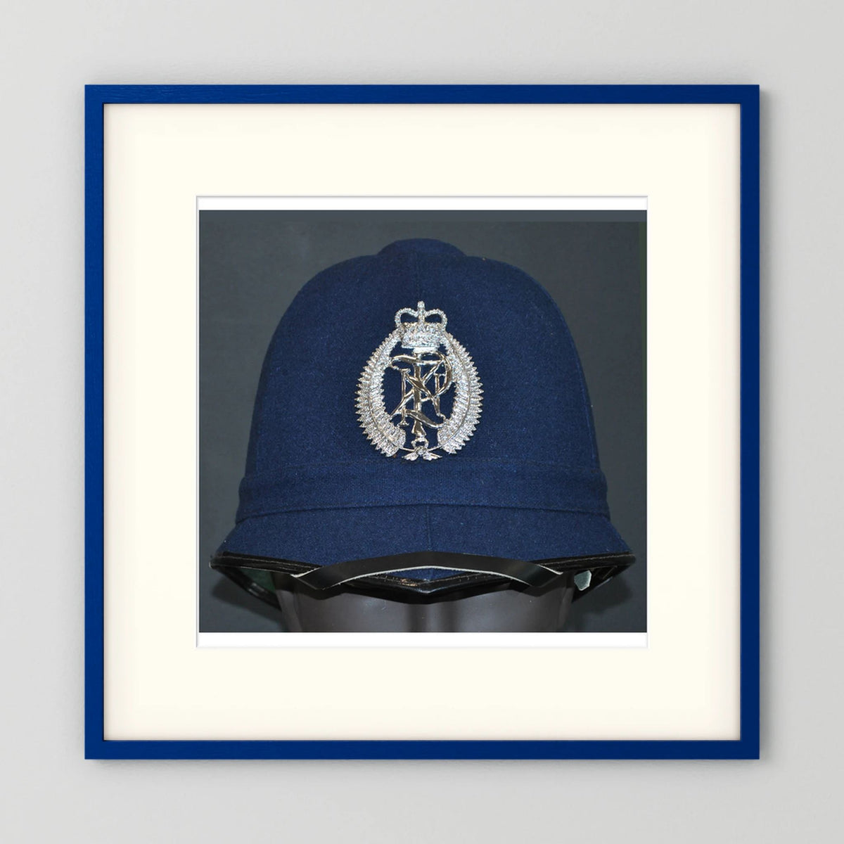 New Zealand Police Helmet, 1984, Winter Blue — photograph presentation mockup