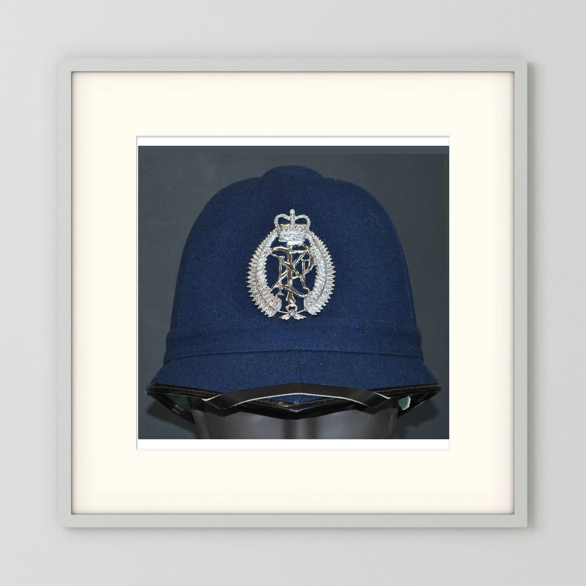 New Zealand Police Helmet, 1984, Winter Blue — photograph presentation mockup