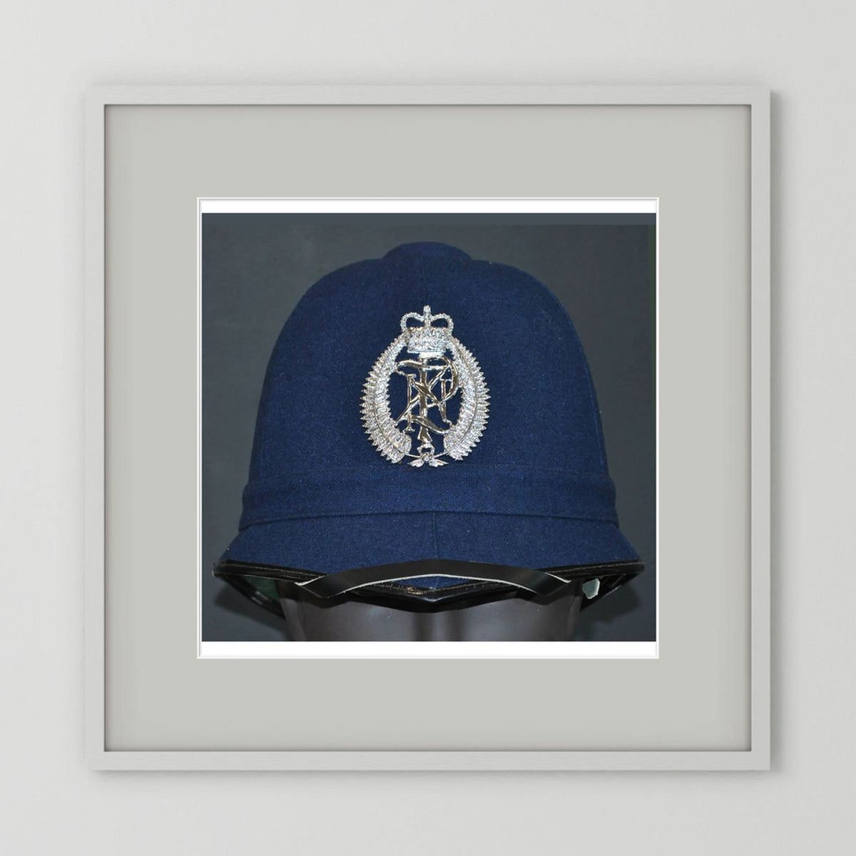 New Zealand Police Helmet, 1984, Winter Blue — photograph presentation mockup