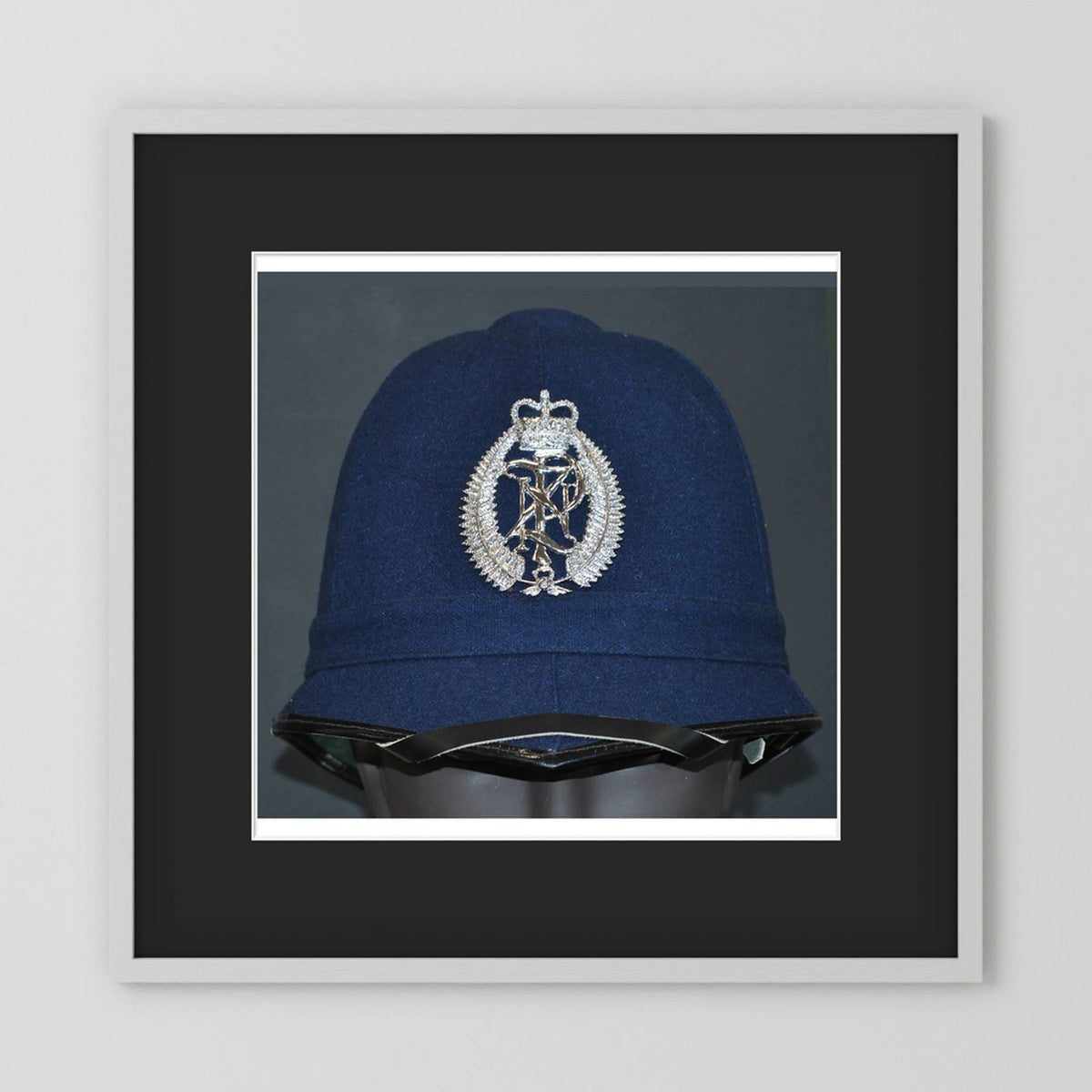 New Zealand Police Helmet, 1984, Winter Blue — photograph presentation mockup