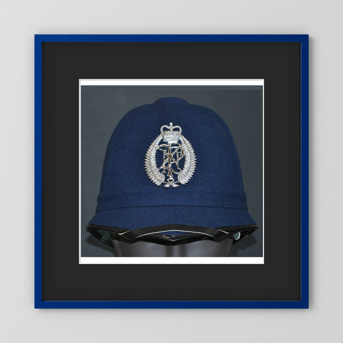 New Zealand Police Helmet, 1984, Winter Blue — photograph presentation mockup