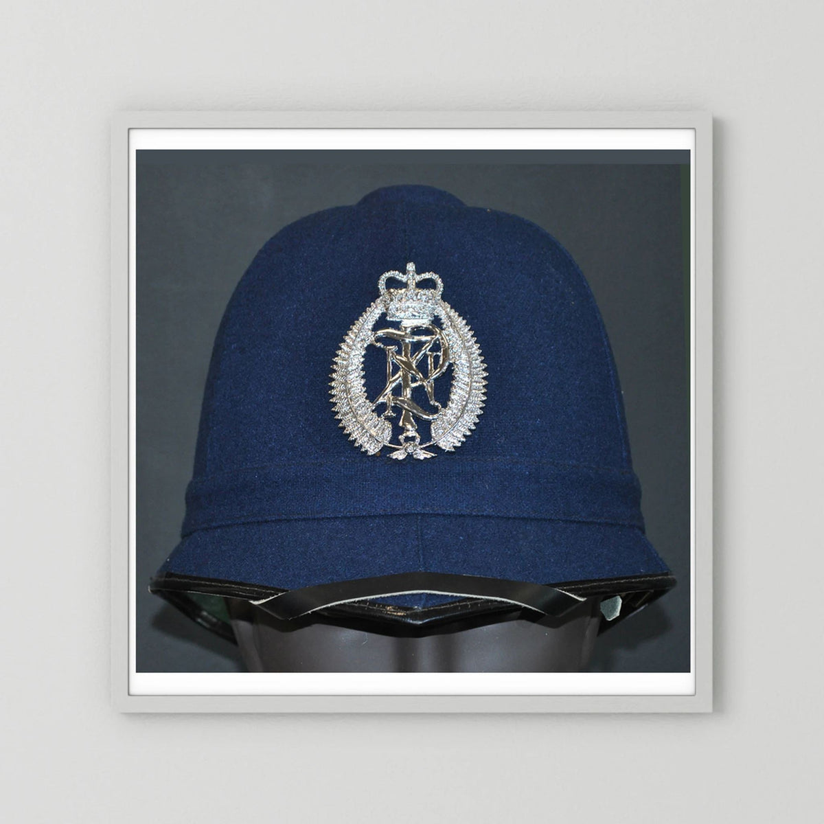 New Zealand Police Helmet, 1984, Winter Blue — photograph presentation mockup