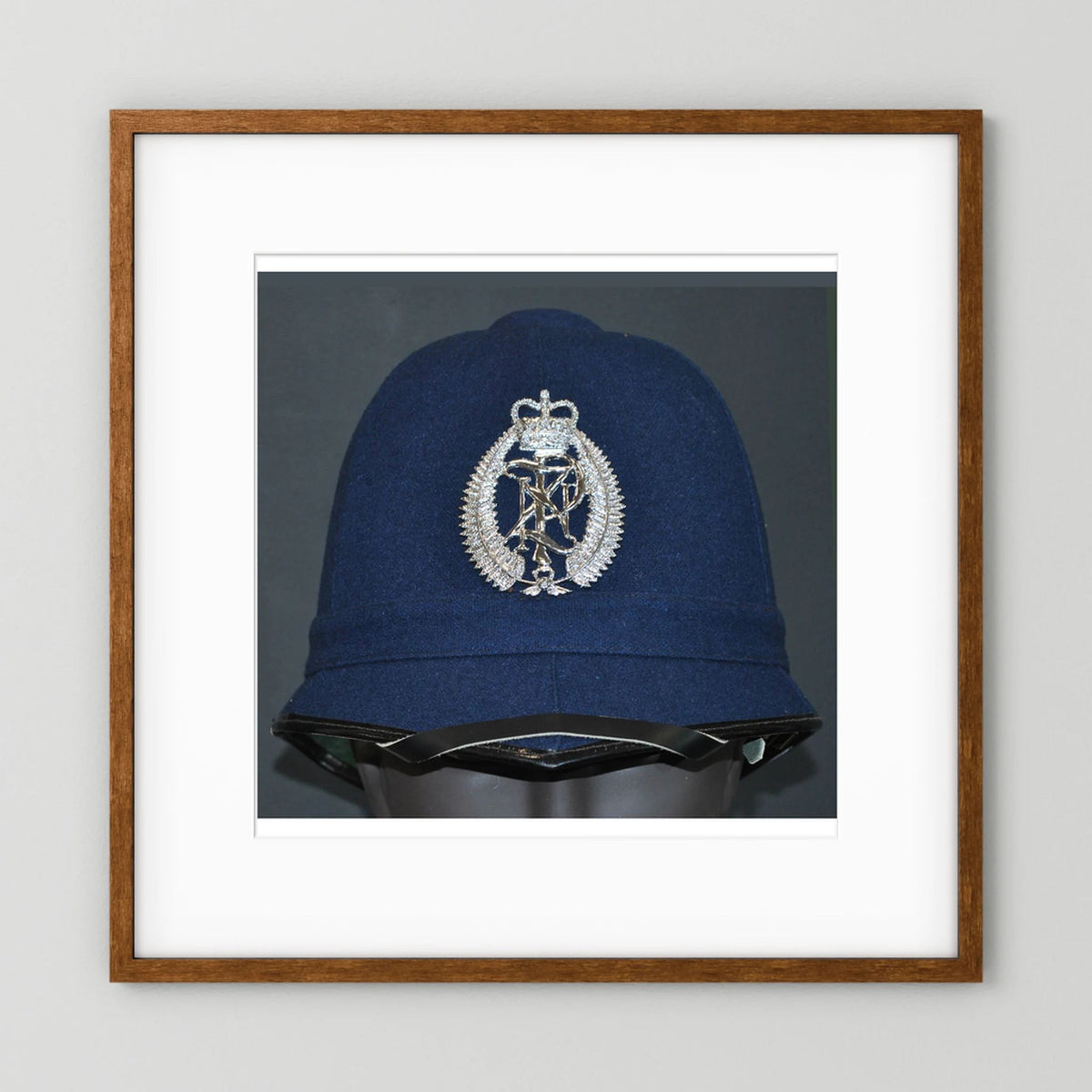 New Zealand Police Helmet, 1984, Winter Blue — photograph presentation mockup