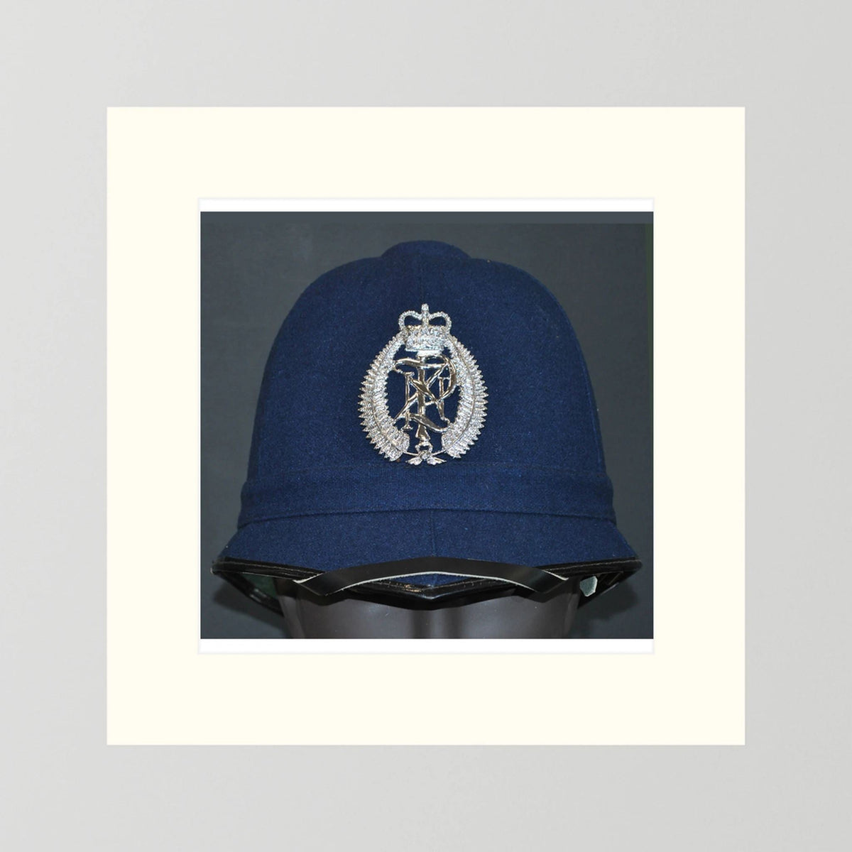 New Zealand Police Helmet, 1984, Winter Blue — photograph presentation mockup