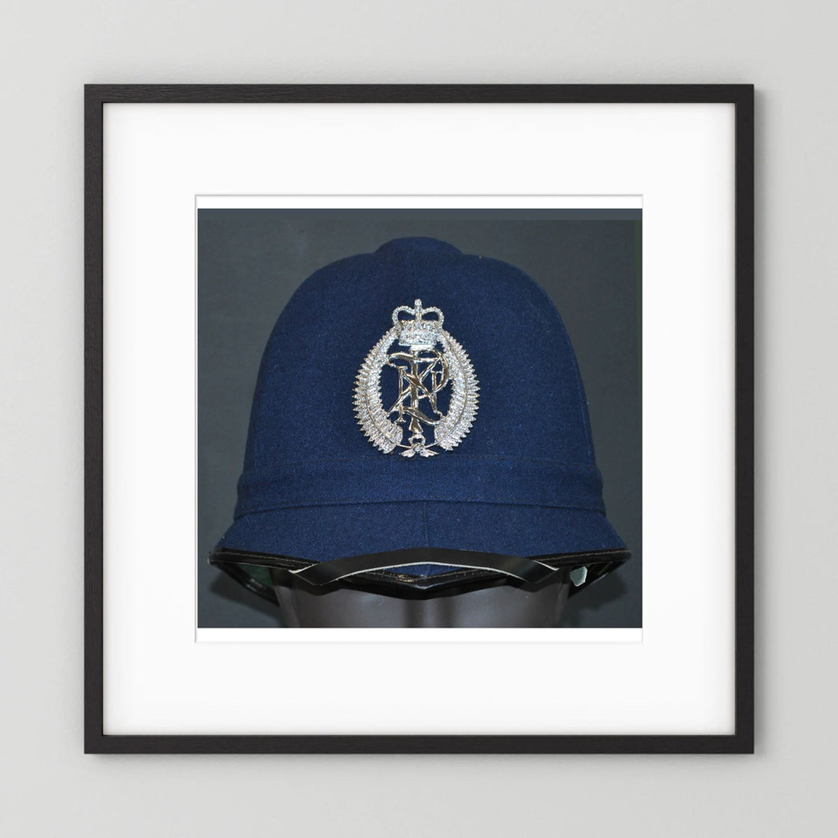 New Zealand Police Helmet, 1984, Winter Blue — photograph presentation mockup