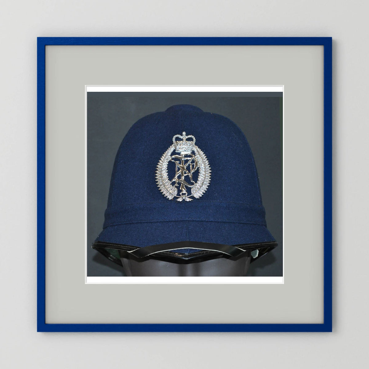 New Zealand Police Helmet, 1984, Winter Blue — photograph presentation mockup