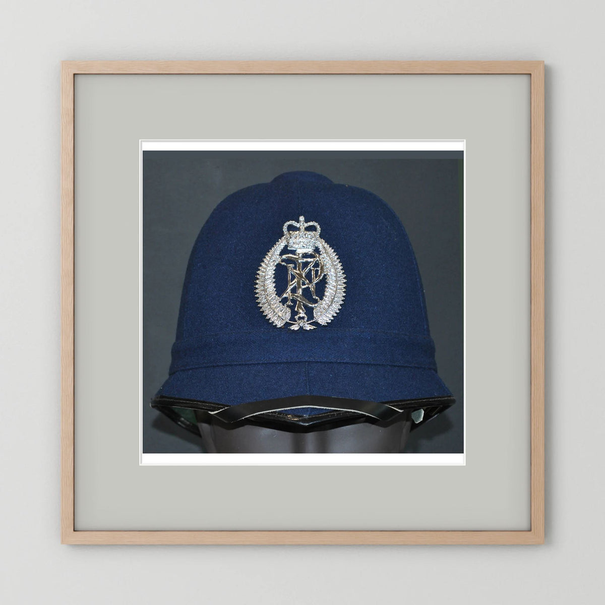 New Zealand Police Helmet, 1984, Winter Blue — photograph presentation mockup