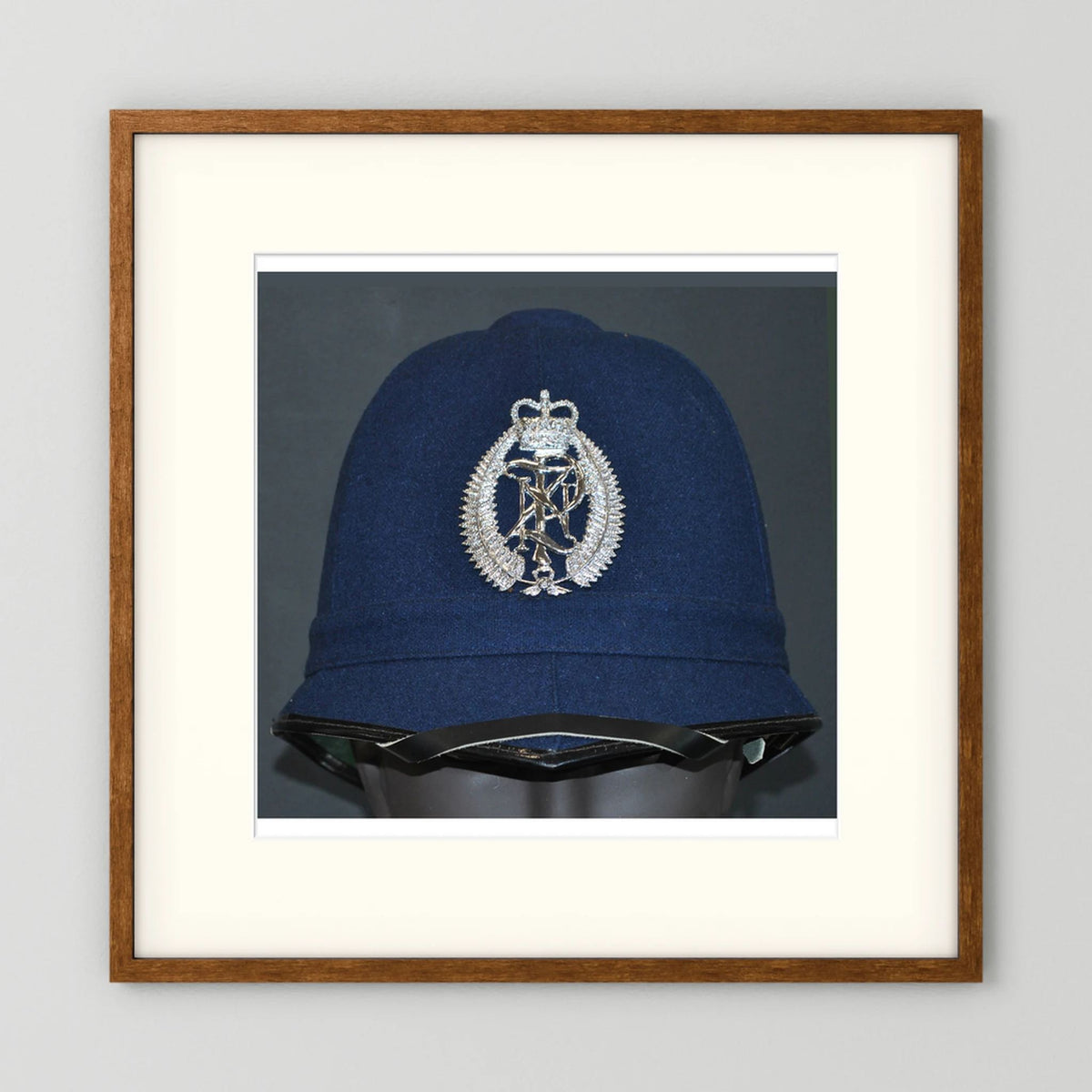 New Zealand Police Helmet, 1984, Winter Blue — photograph presentation mockup