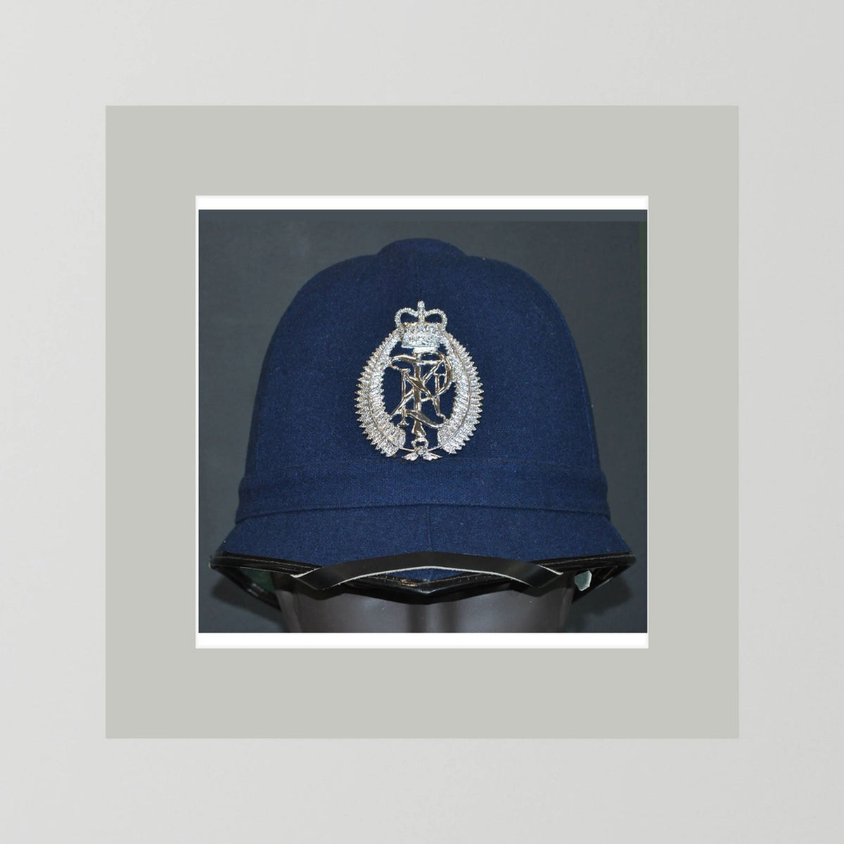 New Zealand Police Helmet, 1984, Winter Blue — photograph presentation mockup