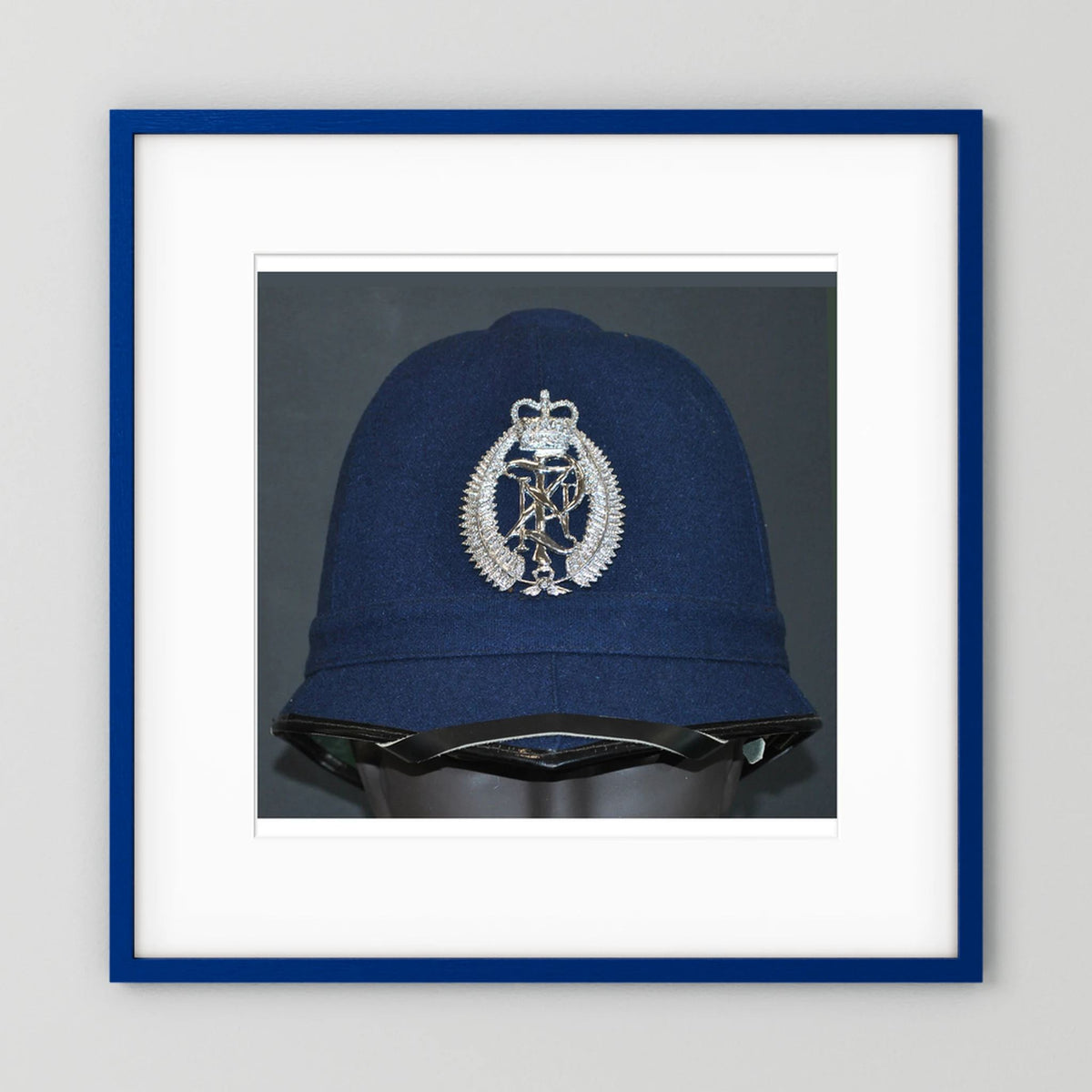New Zealand Police Helmet, 1984, Winter Blue — photograph presentation mockup