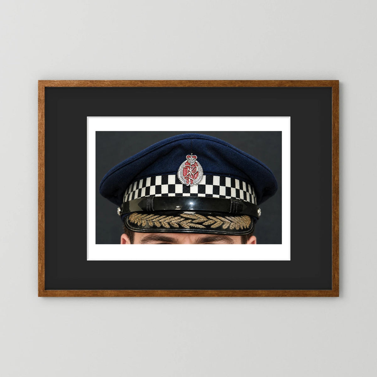 NEW ZEALAND Police Peaked Cap, Sillitoe Tartan Band. Senior rank — photograph presentation mockup