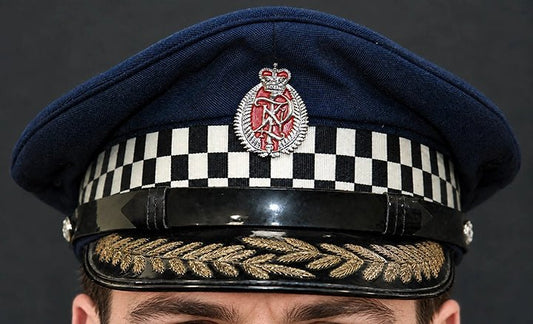 Photograph of NEW ZEALAND Police Peaked Cap, Sillitoe Tartan Band. Senior rank