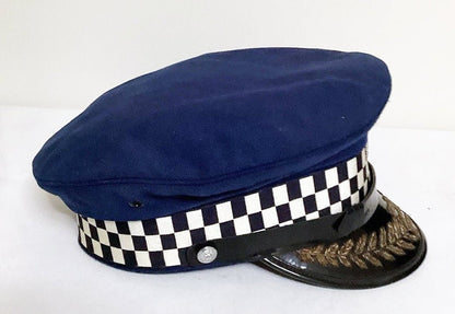 NEW ZEALAND Police Peaked Cap wBadge, Wellington checkered Sillitoe Tartan band, gold-embroidered oak leaves on the visor and a senior officer cap badge - Art goes to War