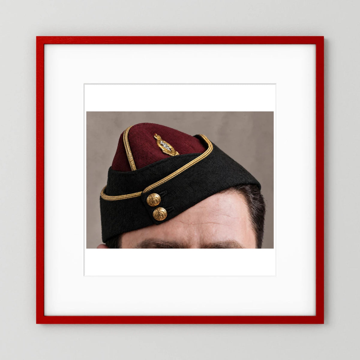 Officer's garrison or side cap. Royal Army Medical Corps (RAMC), WW2 — photograph presentation mockup