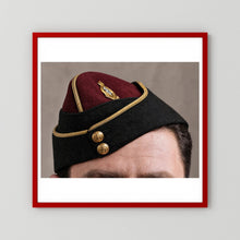 Officer's garrison or side cap. Royal Army Medical Corps (RAMC), WW2 — photograph presentation mockup