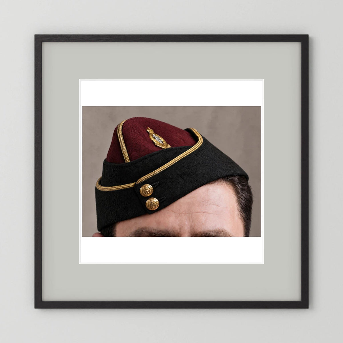 Officer's garrison or side cap. Royal Army Medical Corps (RAMC), WW2 — photograph presentation mockup
