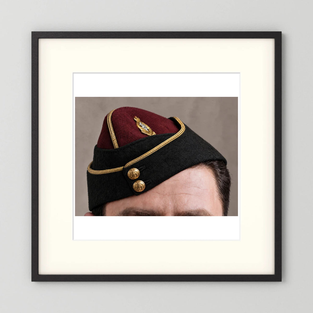 Officer's garrison or side cap. Royal Army Medical Corps (RAMC), WW2 — photograph presentation mockup