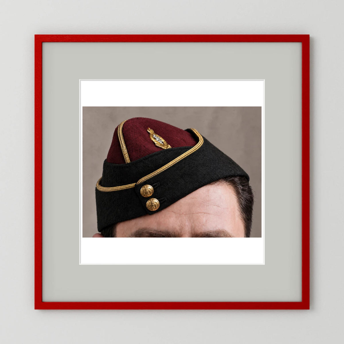 Officer's garrison or side cap. Royal Army Medical Corps (RAMC), WW2 — photograph presentation mockup