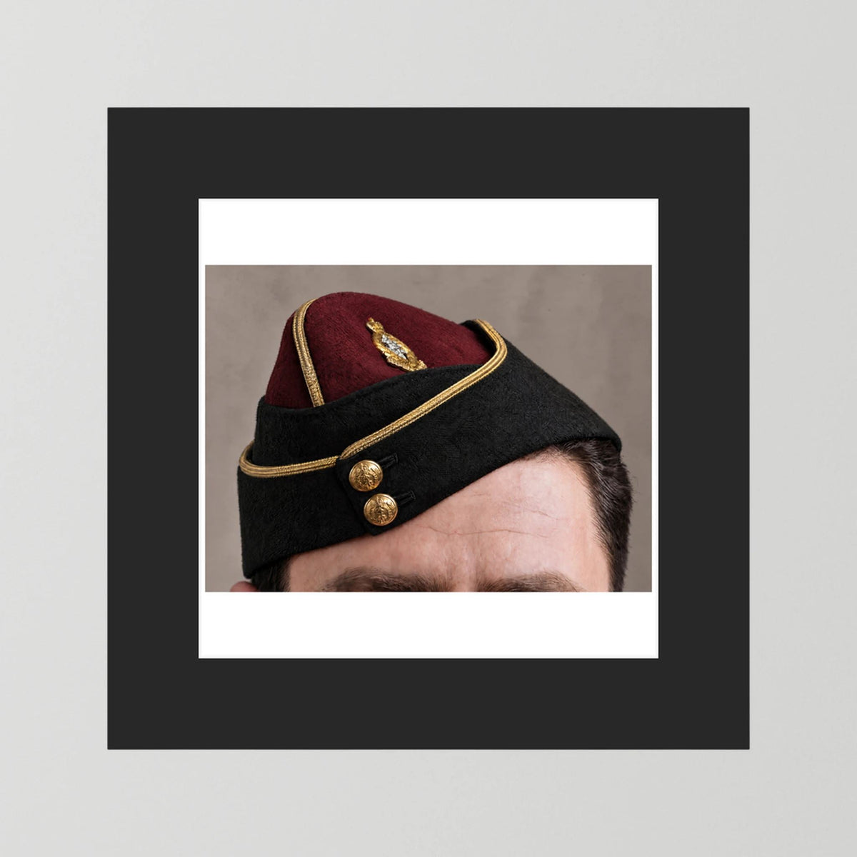 Officer's garrison or side cap. Royal Army Medical Corps (RAMC), WW2 — photograph presentation mockup