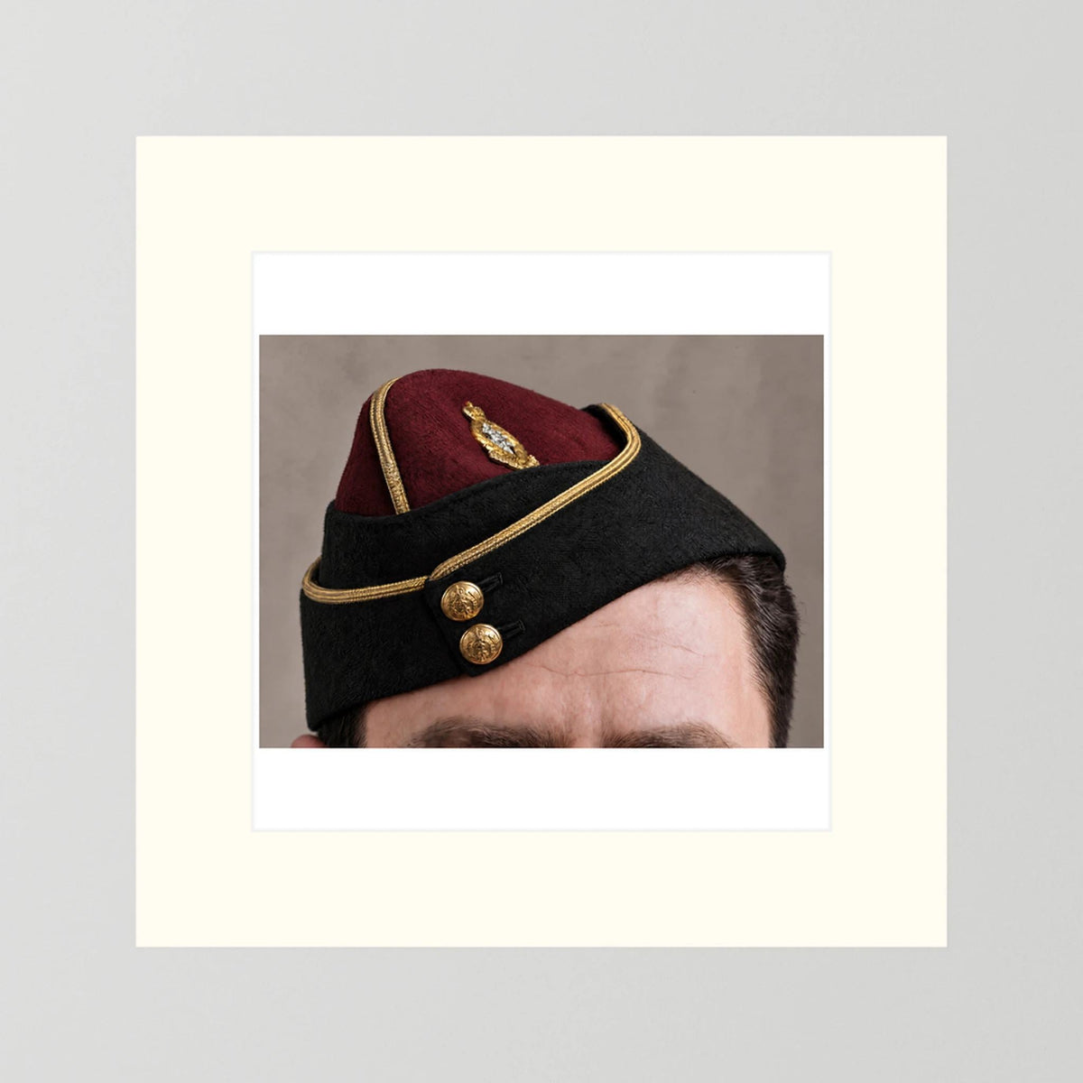 Officer's garrison or side cap. Royal Army Medical Corps (RAMC), WW2 — photograph presentation mockup