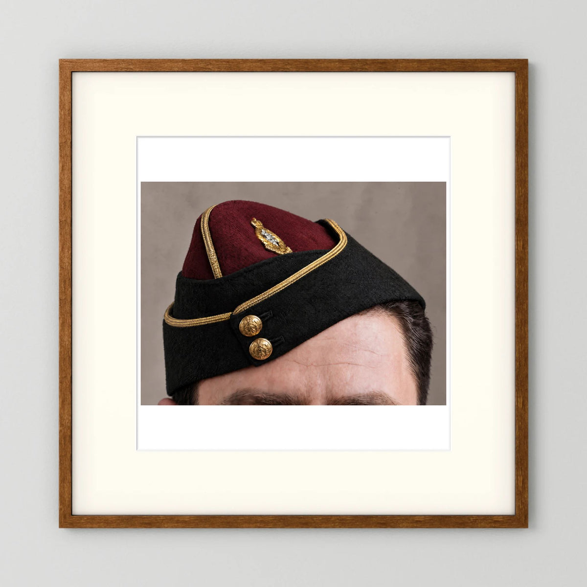 Officer's garrison or side cap. Royal Army Medical Corps (RAMC), WW2 — photograph presentation mockup