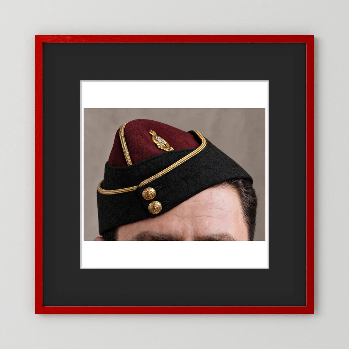 Officer's garrison or side cap. Royal Army Medical Corps (RAMC), WW2 — photograph presentation mockup