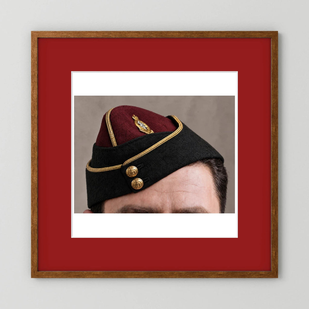 Officer's garrison or side cap. Royal Army Medical Corps (RAMC), WW2 — photograph presentation mockup