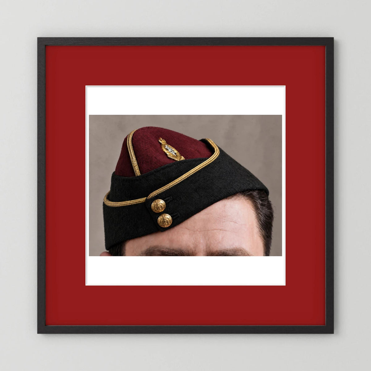 Officer's garrison or side cap. Royal Army Medical Corps (RAMC), WW2 — photograph presentation mockup