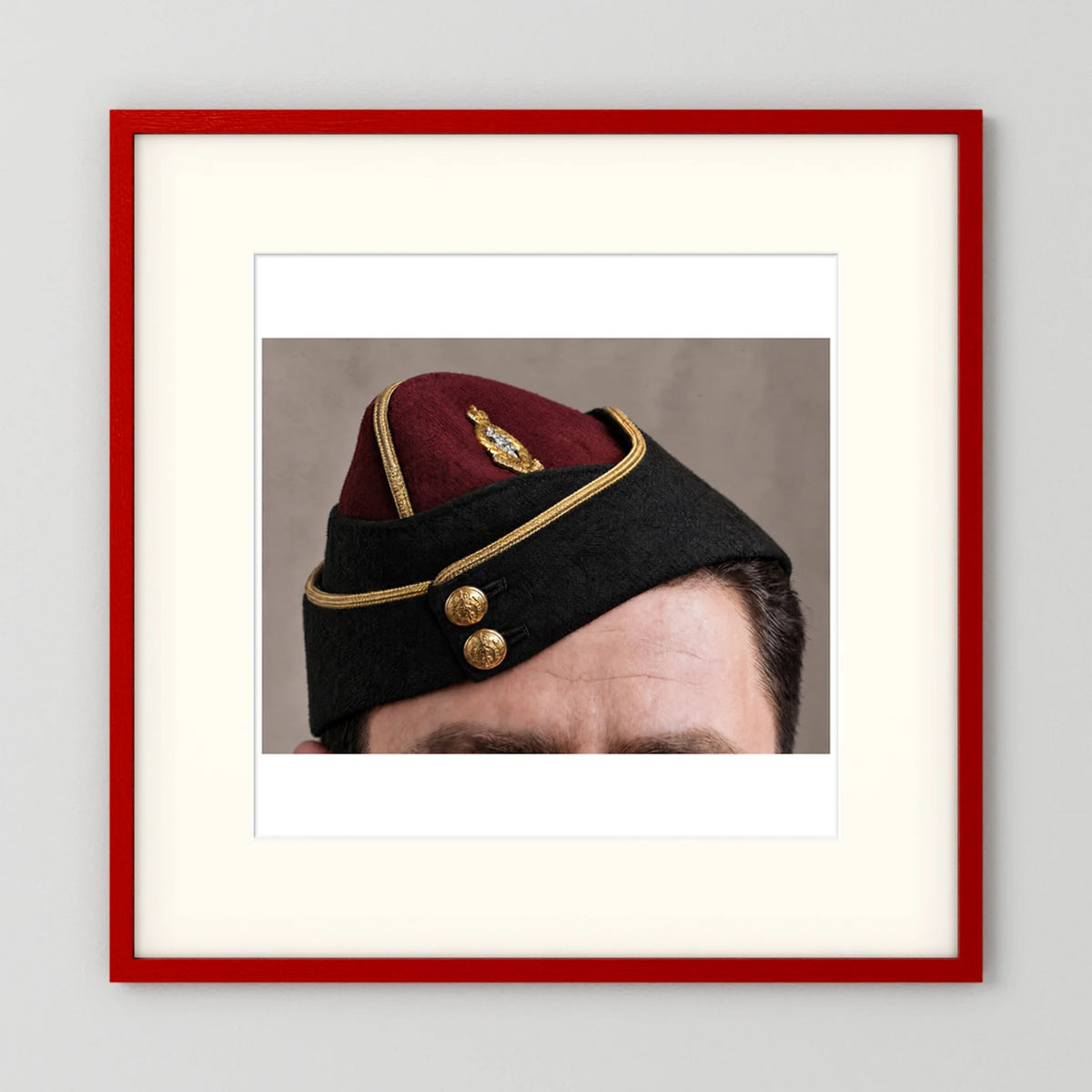 Officer's garrison or side cap. Royal Army Medical Corps (RAMC), WW2 — photograph presentation mockup