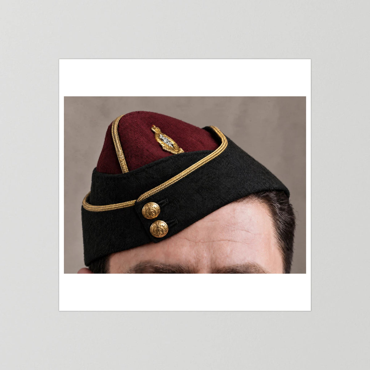 Officer's garrison or side cap. Royal Army Medical Corps (RAMC), WW2 — photograph presentation mockup