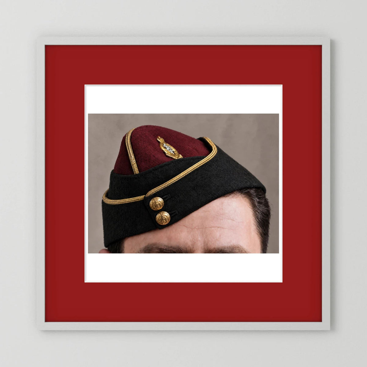 Officer's garrison or side cap. Royal Army Medical Corps (RAMC), WW2 — photograph presentation mockup