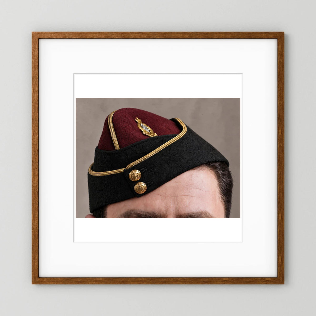 Officer's garrison or side cap. Royal Army Medical Corps (RAMC), WW2 — photograph presentation mockup