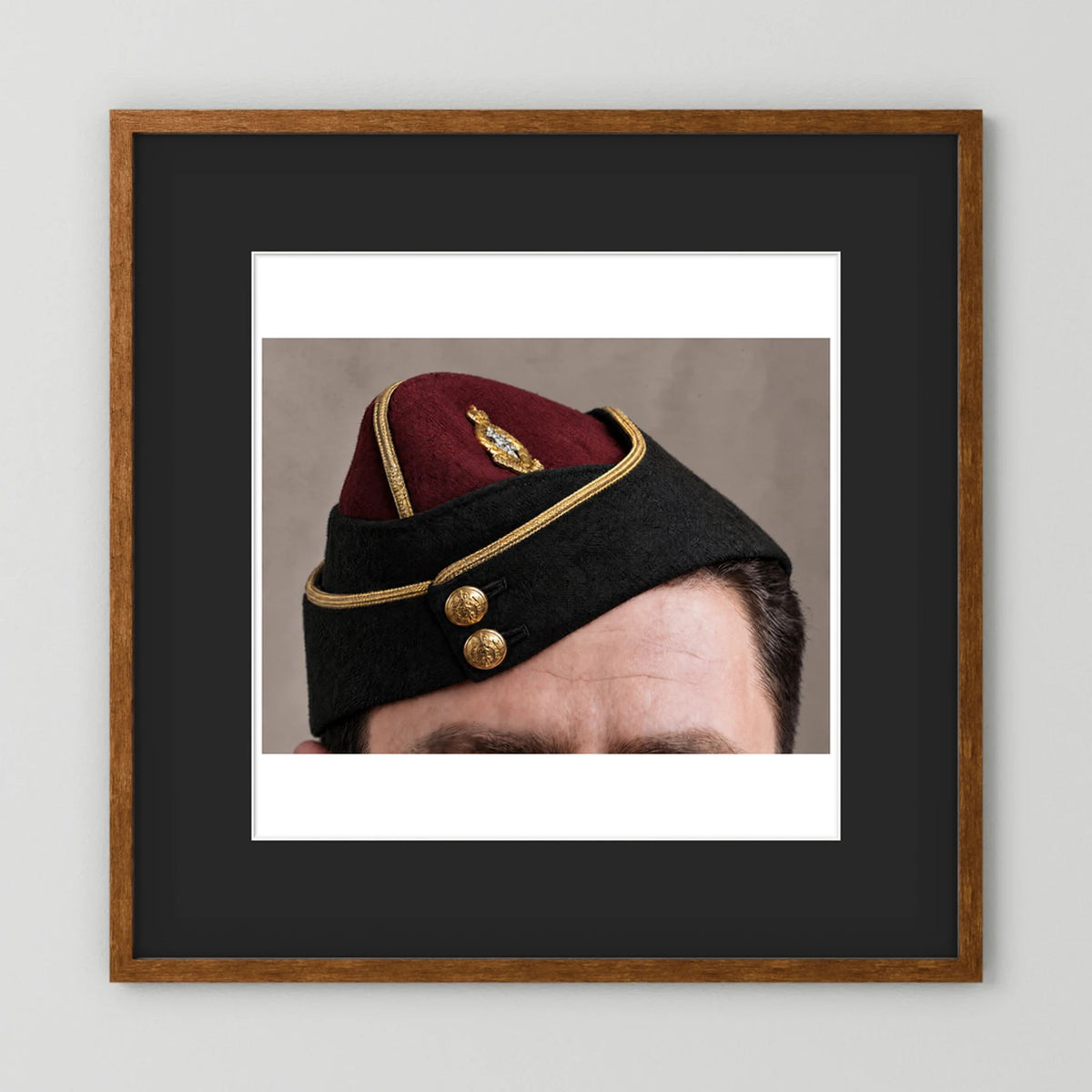 Officer's garrison or side cap. Royal Army Medical Corps (RAMC), WW2 — photograph presentation mockup