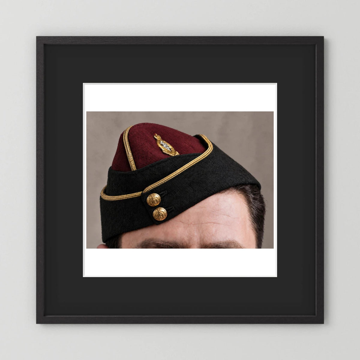 Officer's garrison or side cap. Royal Army Medical Corps (RAMC), WW2 — photograph presentation mockup