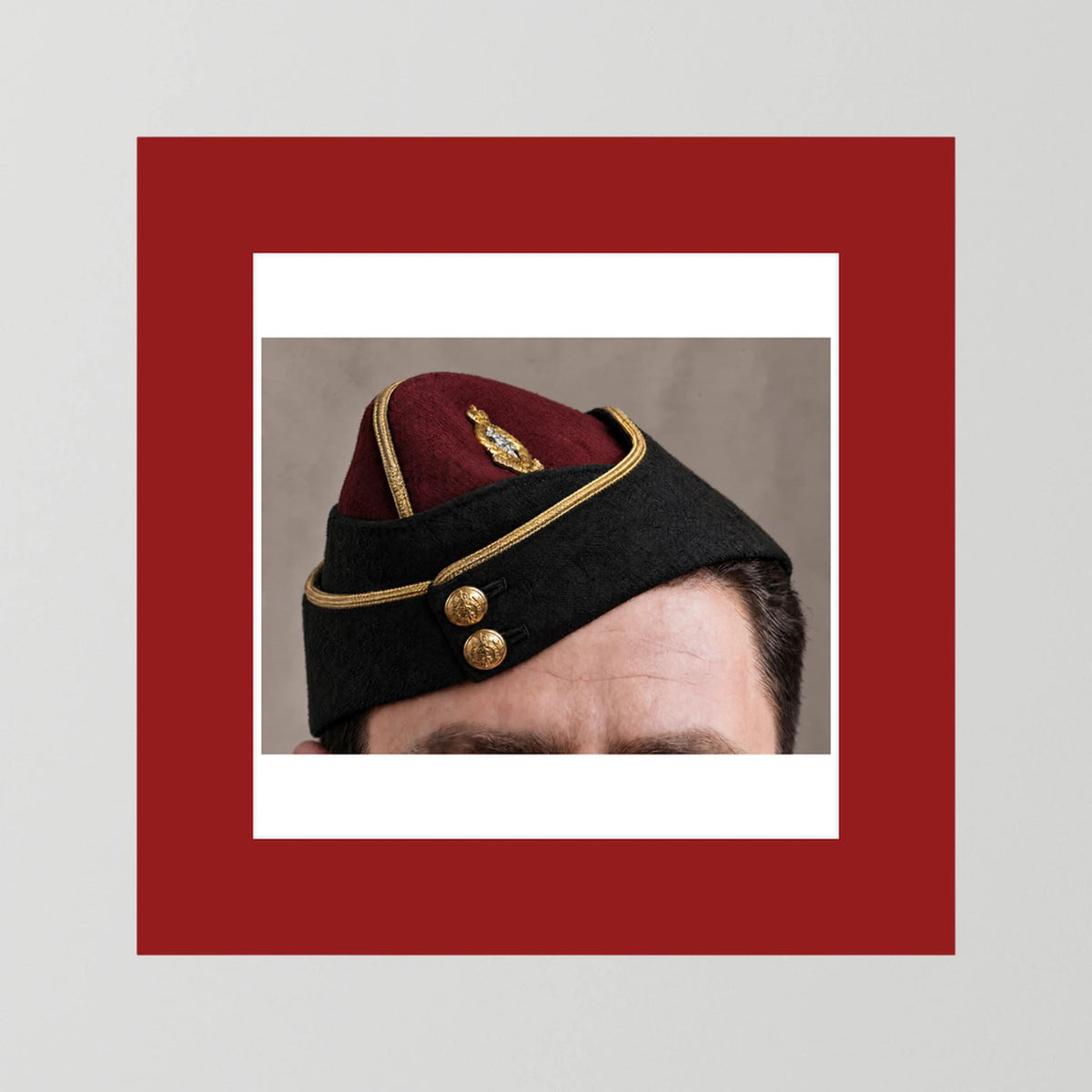 Officer's garrison or side cap. Royal Army Medical Corps (RAMC), WW2 — photograph presentation mockup