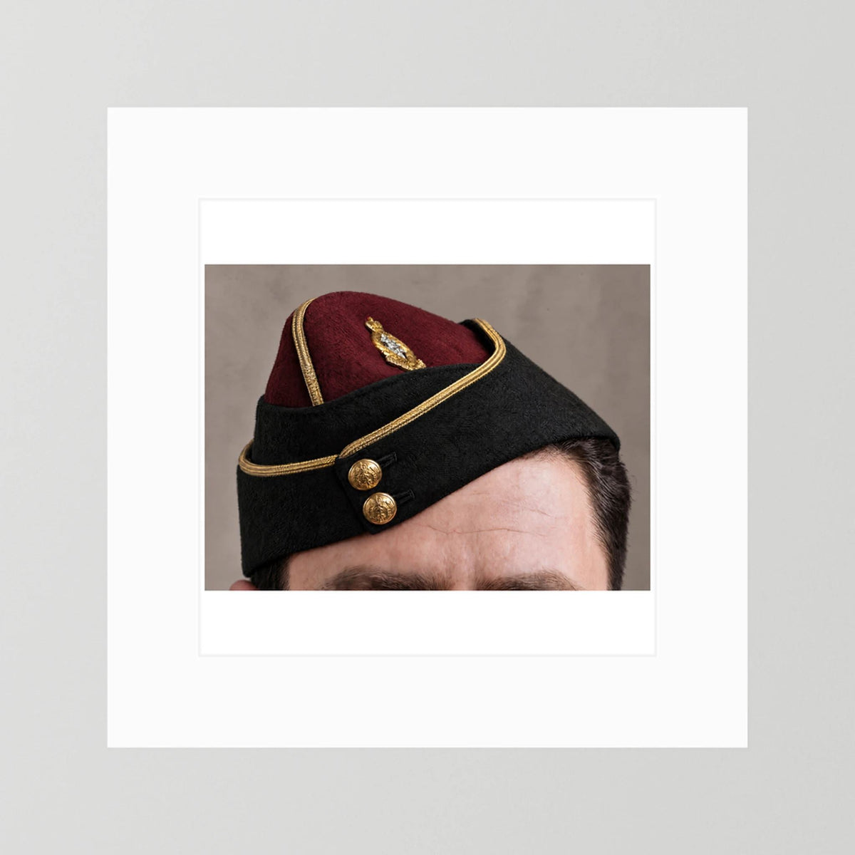 Officer's garrison or side cap. Royal Army Medical Corps (RAMC), WW2 — photograph presentation mockup