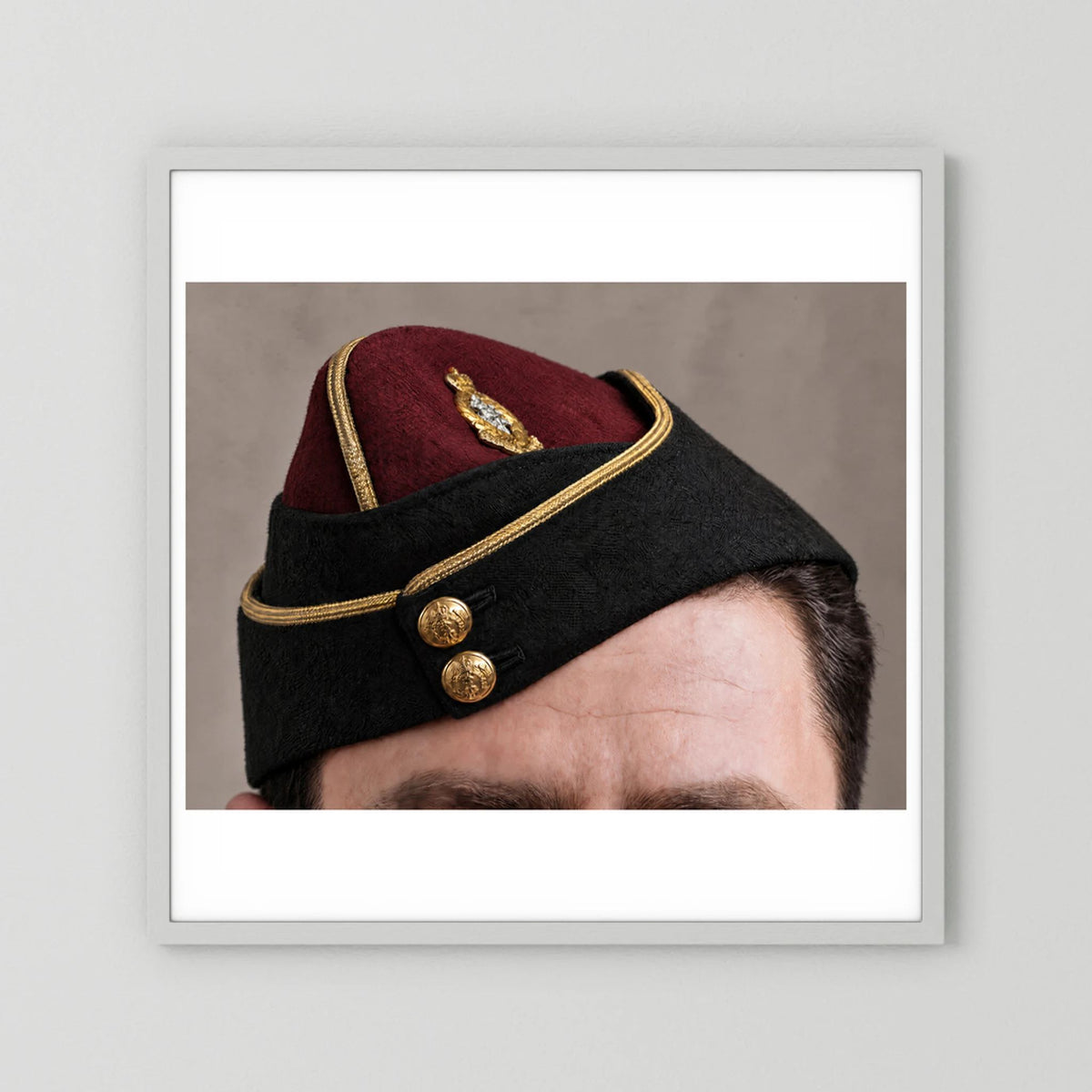 Officer's garrison or side cap. Royal Army Medical Corps (RAMC), WW2 — photograph presentation mockup