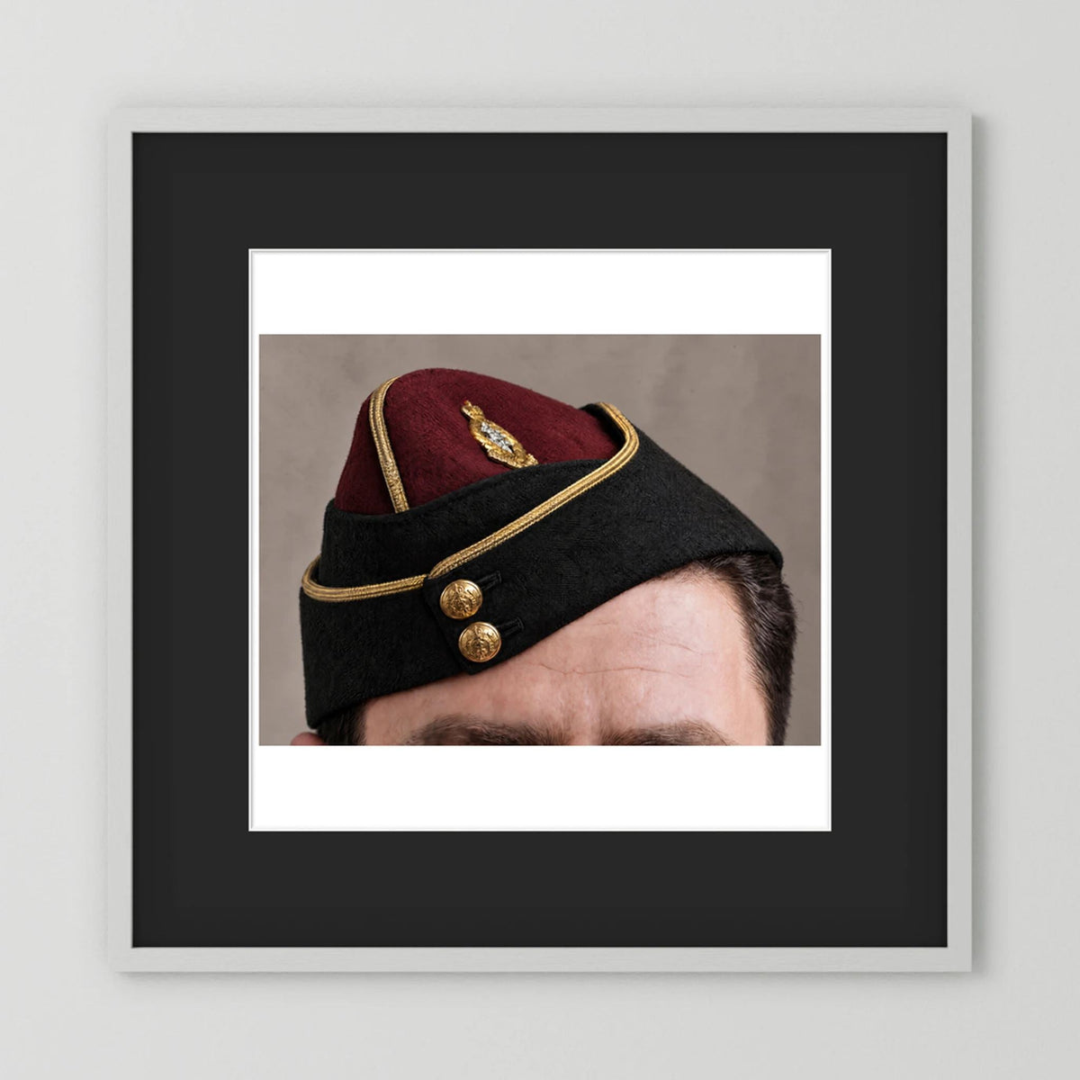 Officer's garrison or side cap. Royal Army Medical Corps (RAMC), WW2 — photograph presentation mockup