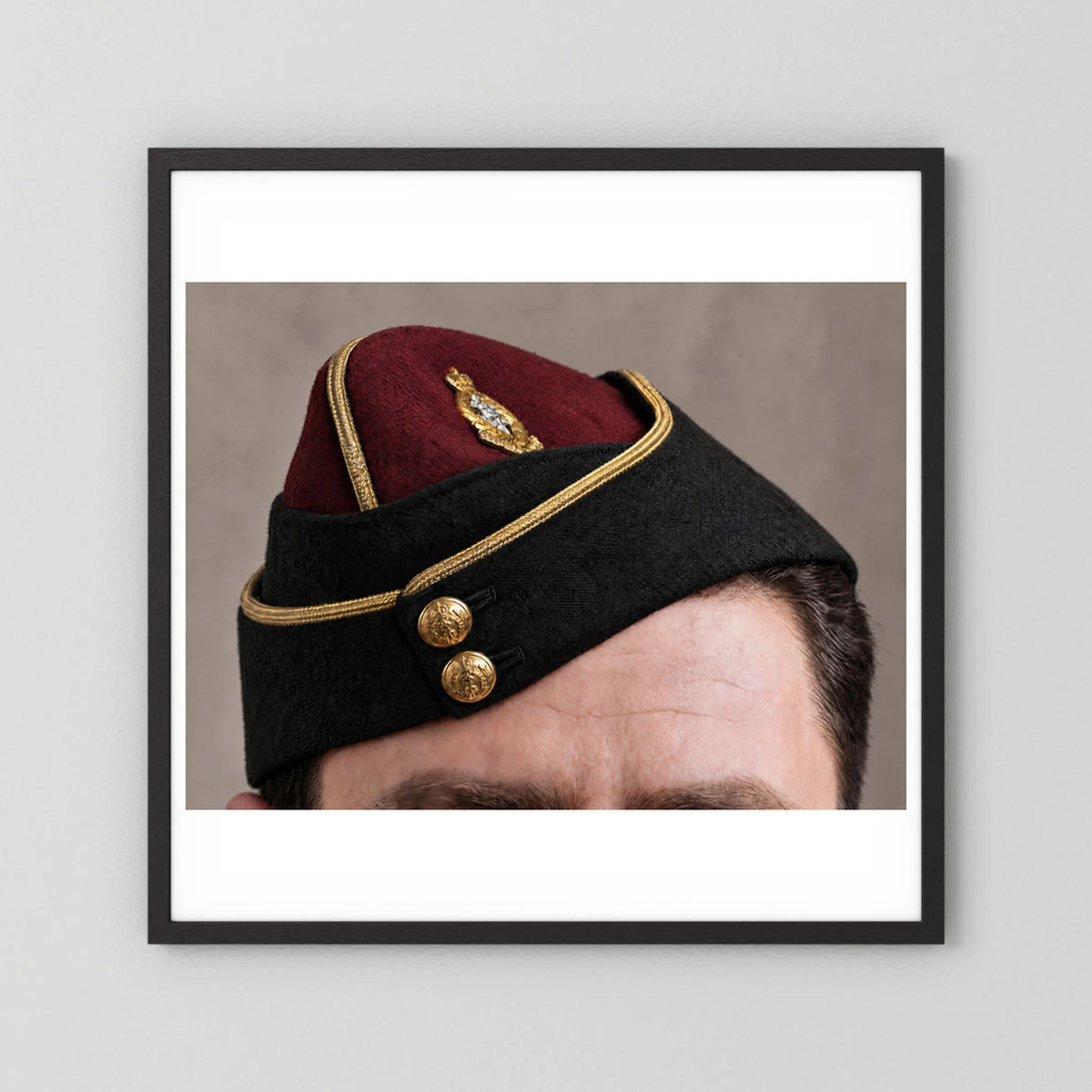 Officer's garrison or side cap. Royal Army Medical Corps (RAMC), WW2 — photograph presentation mockup
