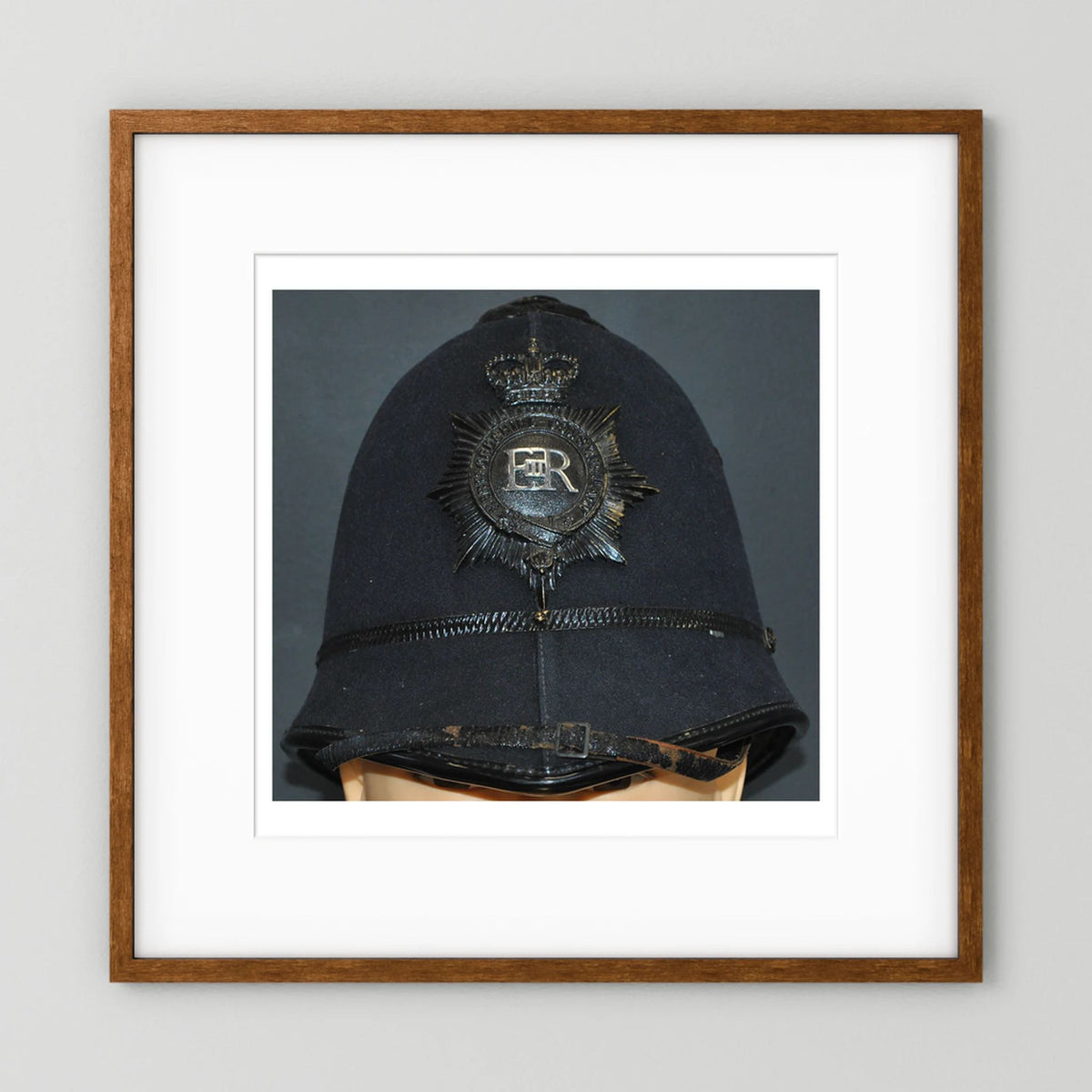 Police Helmet "Bobby." Hertfordshire Constabulary, United Kingdom. British — photograph presentation mockup