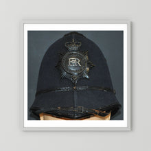 Police Helmet "Bobby." Hertfordshire Constabulary, United Kingdom. British — photograph presentation mockup