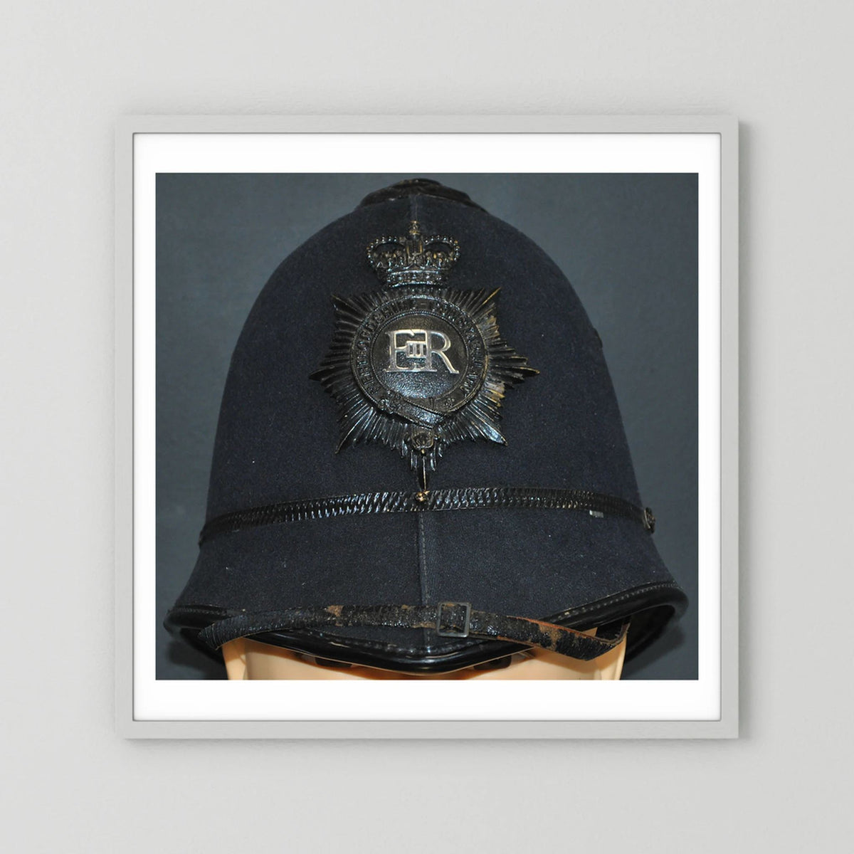 Police Helmet "Bobby." Hertfordshire Constabulary, United Kingdom. British — photograph presentation mockup