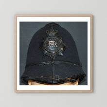 Police Helmet "Bobby." Hertfordshire Constabulary, United Kingdom. British — photograph presentation mockup